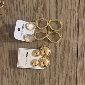 Fashion Nova Gold Hexagon and Round Earrings